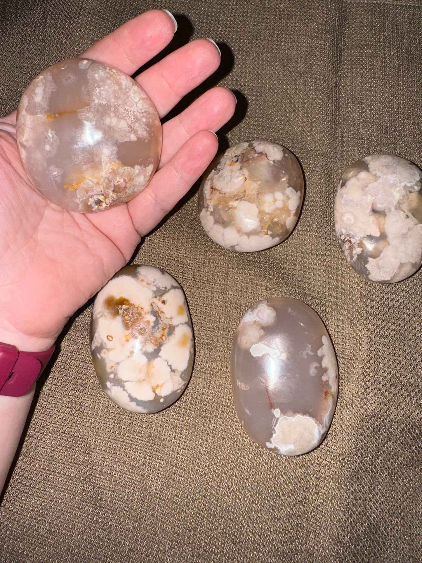 Flower Agate Palm Stones