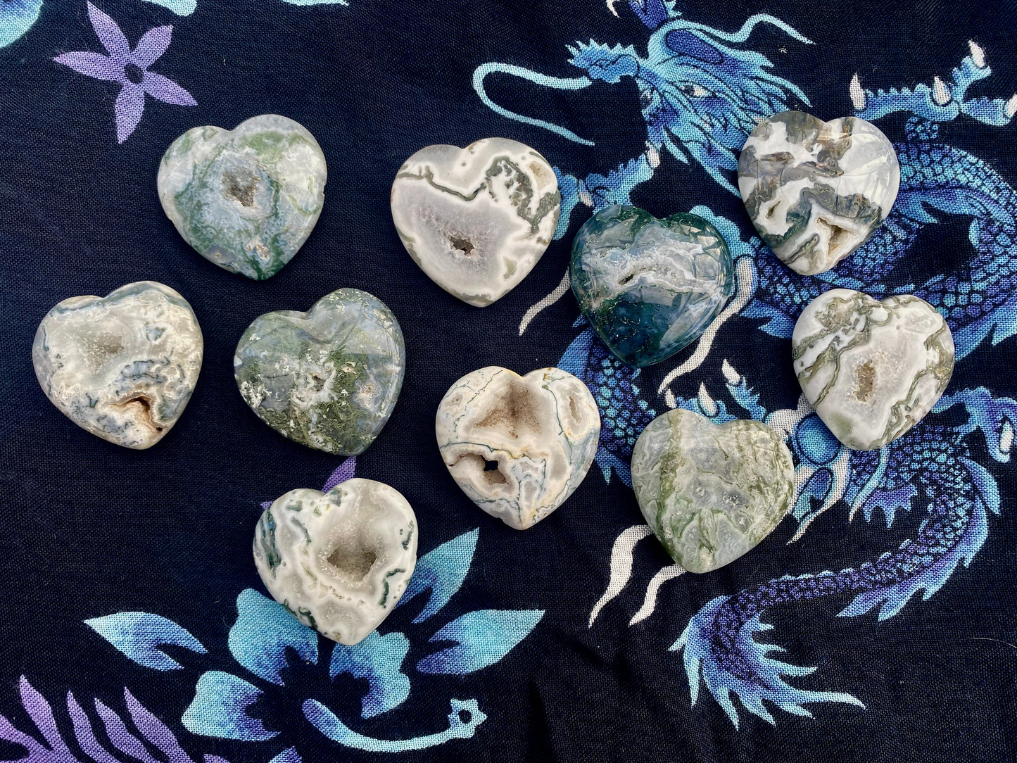 Moss Agate Hearts-40mm